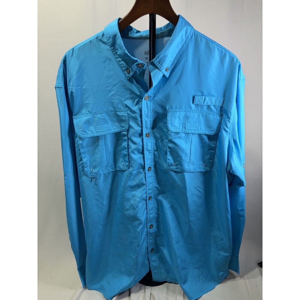 Red Head Long Sleeve Mens Button Up Size XL Blue Deep Teal Fishing